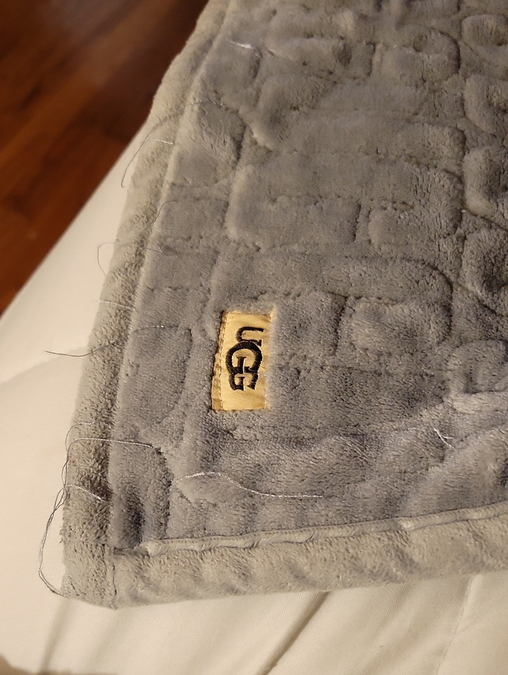 UGG Plush Light Gray Quilted Throw Blanket